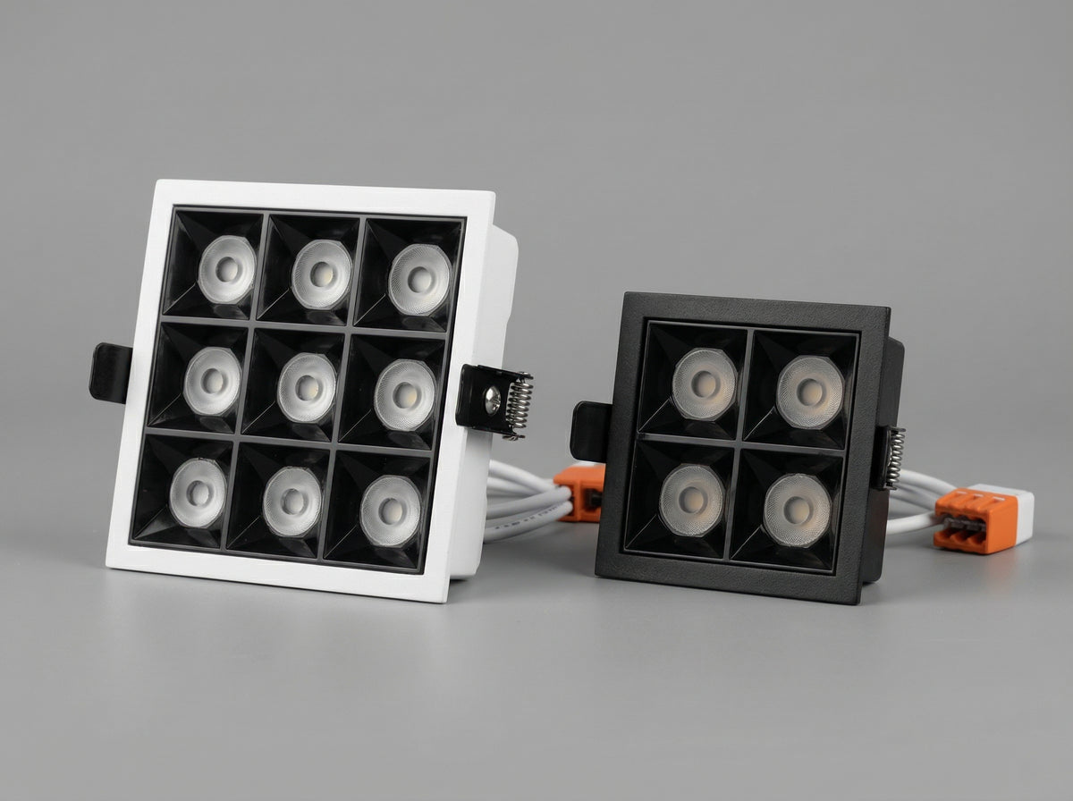 9X2/4X2 Grille COB downlight, square recessed false ceiling spot light with black grille reflector