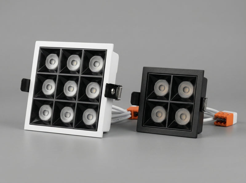 9X2/4X2 Grille COB downlight, square recessed false ceiling spot light with black grille reflector
