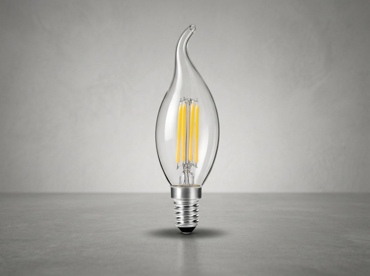 CANDLE BULB WITH TAIL, E14 flame-tip LED candle bulb